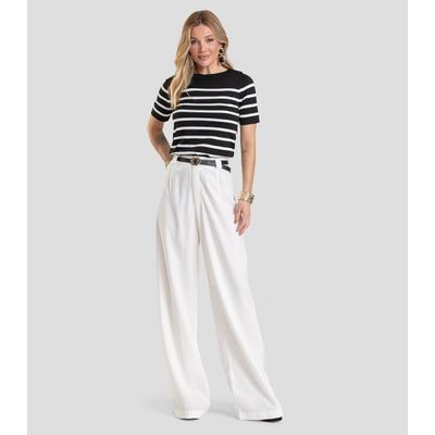Blusa Feminina Em Tricot Listrado Dianna Preto GG / Preto