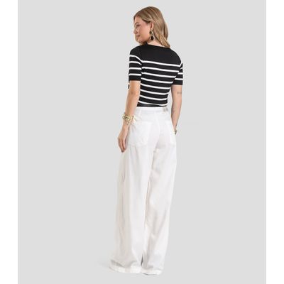 Blusa Feminina Em Tricot Listrado Dianna Preto GG / Preto