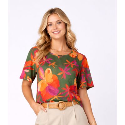 Blusa Feminina em Ribana Canelada Infinita Cor Verde GG / Verde