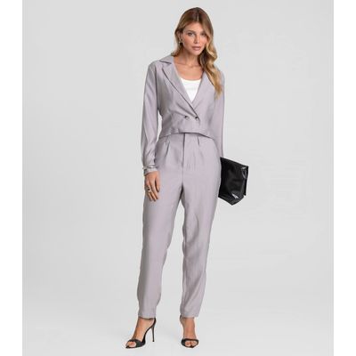 Blazer Feminino Cropped Alfaiataria Dianna Cinza M / Cinza