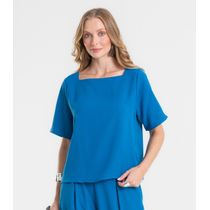Blusa Feminina Decote Quadrado Em Tecido Rovitex Azul
