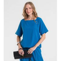 Blusa Feminina Decote Quadrado Em Tecido Rovitex Azul