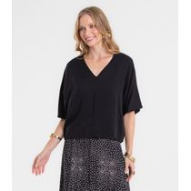 Blusa Feminina Com Recorte em Viscose Rovitex Preto