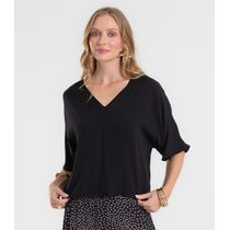 Blusa Feminina Com Recorte em Viscose Rovitex Preto