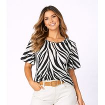 Blusa Feminina em Ribana Canelada Infinita Cor Preto