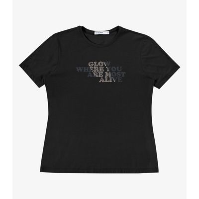 Blusa Feminina Com Estampa Em Foil Viscose Endless Preto GG / Preto