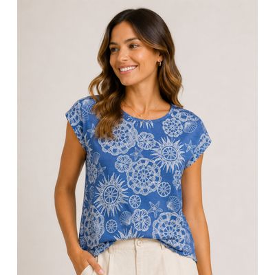 Blusa Feminina Estampada Rovitex Azul M / Azul
