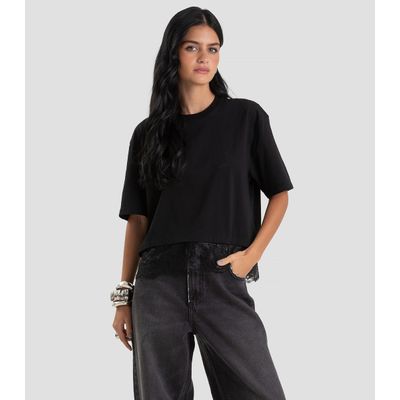 Blusa Feminina em Meia Malha com Renda Dianna Preto PP / Preto