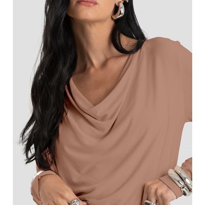 Blusa Feminina Degagê em Malha de Viscose Dianna Marrom M / Marrom