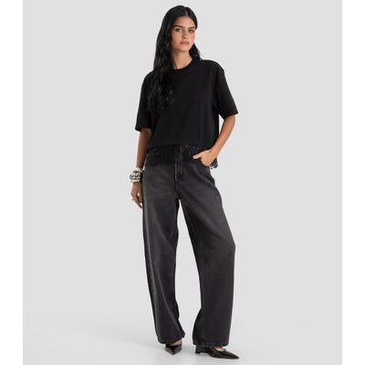 Blusa Feminina em Meia Malha com Renda Dianna Preto G / Preto