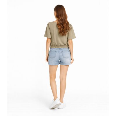 Blusa Feminina Com Franzido Na Manga Infinita Cor Bege M / Bege
