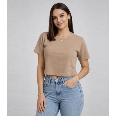 Blusa Feminina Em Malha Poliéster Infinita Cor Bege P / Bege