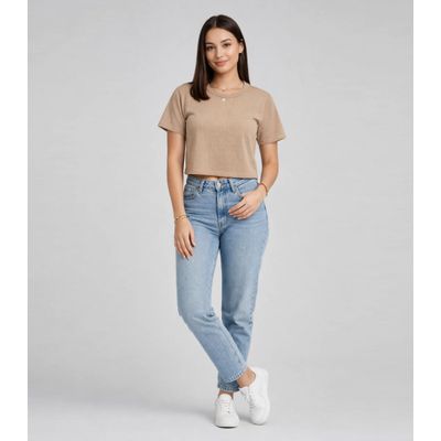 Blusa Feminina Em Malha Poliéster Infinita Cor Bege GG / Bege