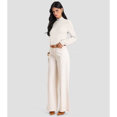 Blusa Feminina Gola Alta Cruzada Canelada Dianna Bege PP / Bege