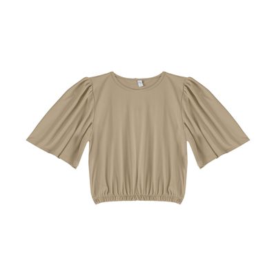 Blusa Feminina Com Franzido Na Manga Infinita Cor Bege G / Bege