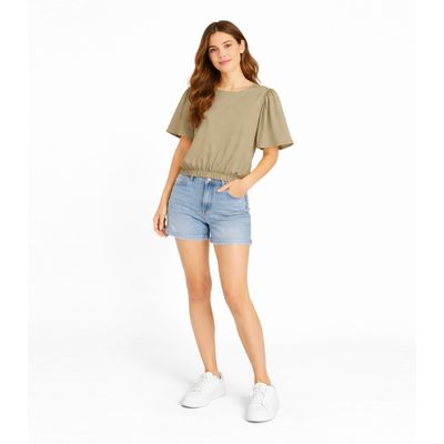 Blusa Feminina Com Franzido Na Manga Infinita Cor Bege G / Bege