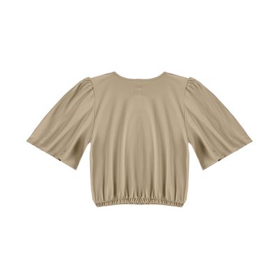 Blusa Feminina Com Franzido Na Manga Infinita Cor Bege GG / Bege