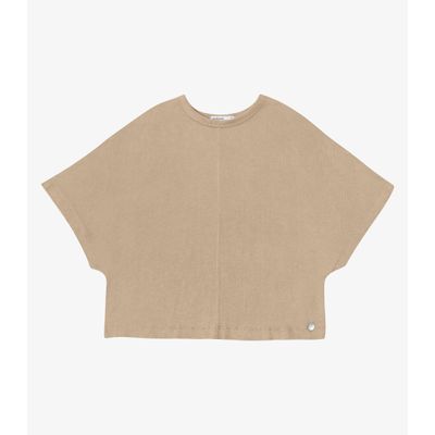 Blusa Feminina Ampla Viscotricot E Ribana Endless Bege P / Bege