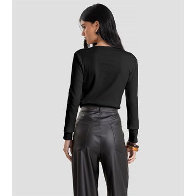 Blusa Feminina Canelada com Rebites Dianna Preto P / Preto