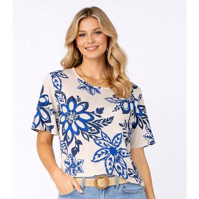 Blusa Feminina em Ribana Canelada Infinita Cor Bege G / Bege