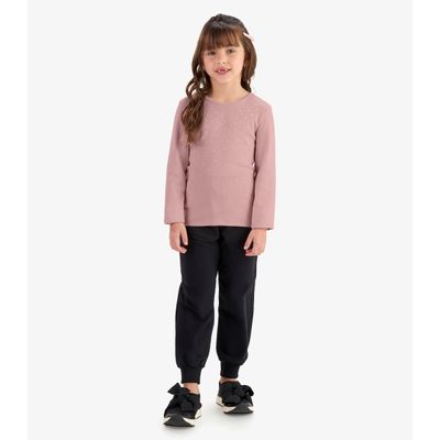 Blusa de Manga Longa em Ribana 2x1 Rovi Kids Rosa 12 / Rosa