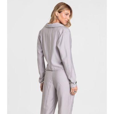 Blazer Feminino Cropped Alfaiataria Dianna Cinza PP / Cinza