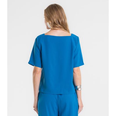Blusa Feminina Decote Quadrado Em Tecido Rovitex Azul G / Azul