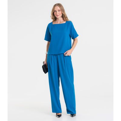 Blusa Feminina Decote Quadrado Em Tecido Rovitex Azul G / Azul