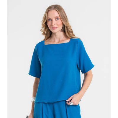 Blusa Feminina Decote Quadrado Em Tecido Rovitex Azul M / Azul