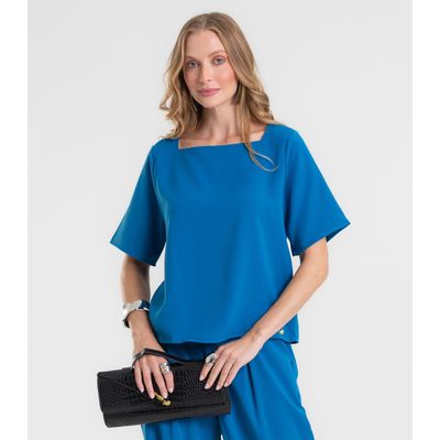 Blusa Feminina Decote Quadrado Em Tecido Rovitex Azul M / Azul