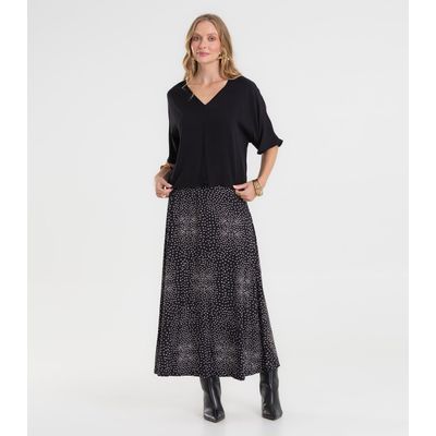 Blusa Feminina Com Recorte em Viscose Rovitex Preto G / Preto