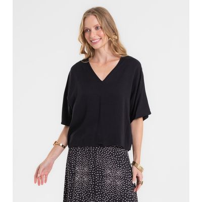Blusa Feminina Com Recorte em Viscose Rovitex Preto G / Preto