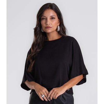 Blusa Feminina Box Manga Ampla Viscose Endless Preto M / Preto