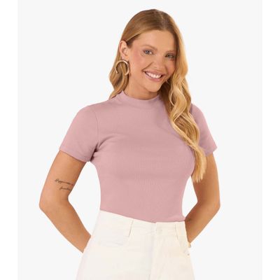 Blusa Feminina Básica Em Ribana Com Gola Rovitex Rosa P / Rosa