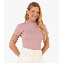 Blusa Feminina Básica Em Ribana Com Gola Rovitex Rosa
