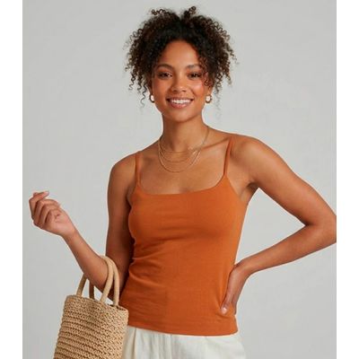 Blusa Feminina De Alça Poliamida Style Box Marrom G / Marrom