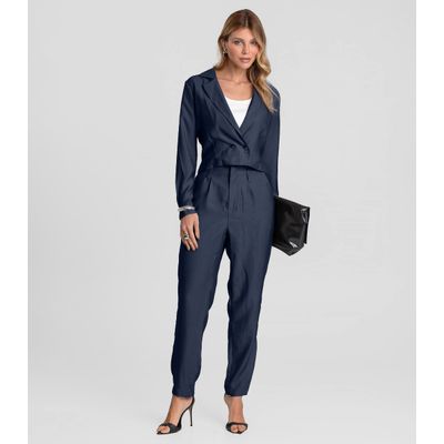 Blazer Feminino Cropped Alfaiataria Dianna Azul PP / Azul
