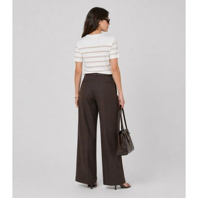 Blusa Feminina Em Tricot Listrado Dianna Bege GG / Bege
