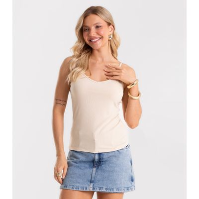 Blusa De Alça Feminina Canelada Rovitex Bege GG / Bege
