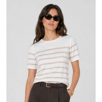 Blusa Feminina Em Tricot Listrado Dianna Bege M / Bege