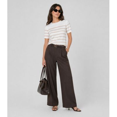 Blusa Feminina Em Tricot Listrado Dianna Bege M / Bege