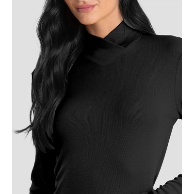 Blusa Feminina Gola Alta Cruzada Canelada Dianna Preto PP / Preto