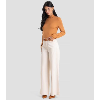 Blusa Feminina Gola Alta Cruzada Canelada Dianna Marrom GG / Marrom