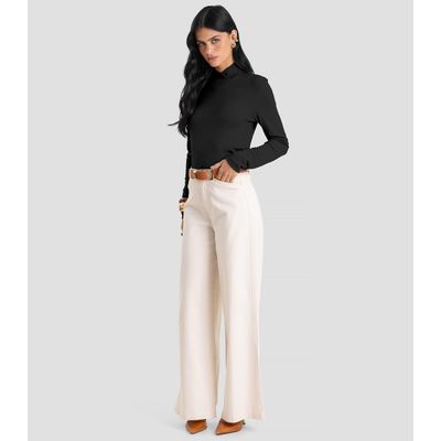 Blusa Feminina Gola Alta Cruzada Canelada Dianna Preto G / Preto