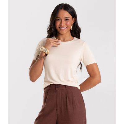 Blusa Feminina Básica Visco Maquinetada Rovitex Bege GG / Bege
