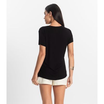 Blusa Básica Feminina Viscotorcion Rovitex Preto PP / Preto