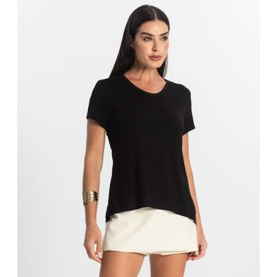Blusa Básica Feminina Viscotorcion Rovitex Preto P / Preto