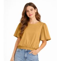 Blusa Feminina Com Franzido Na Manga Infinita Cor Marrom