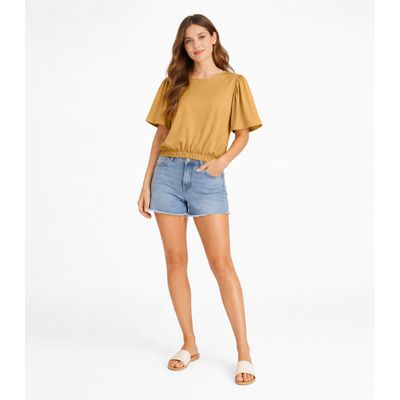 Blusa Feminina Com Franzido Na Manga Infinita Cor Marrom G / Marrom