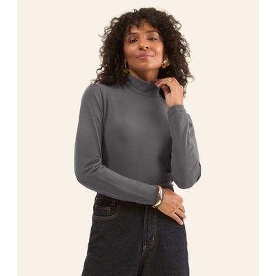 Blusa Feminina Cotton Gola Alta Básica Rovitex Cinza P / Cinza